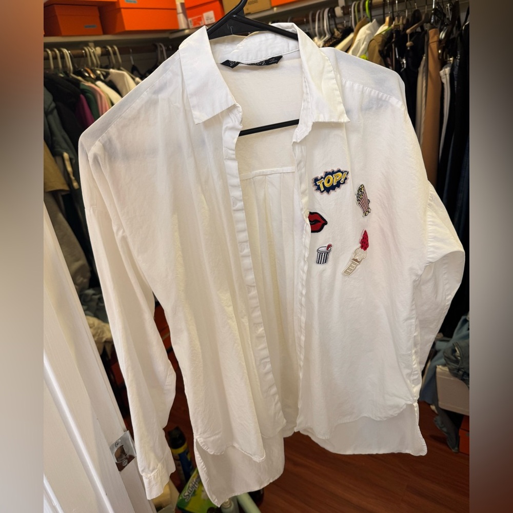Zara White Shirt with fun patches